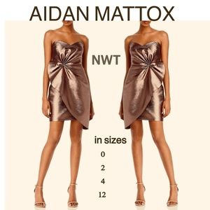 NWT (0) bronze rose genuine AIDAN MATTOX satin sheen high low mini formal glamor
